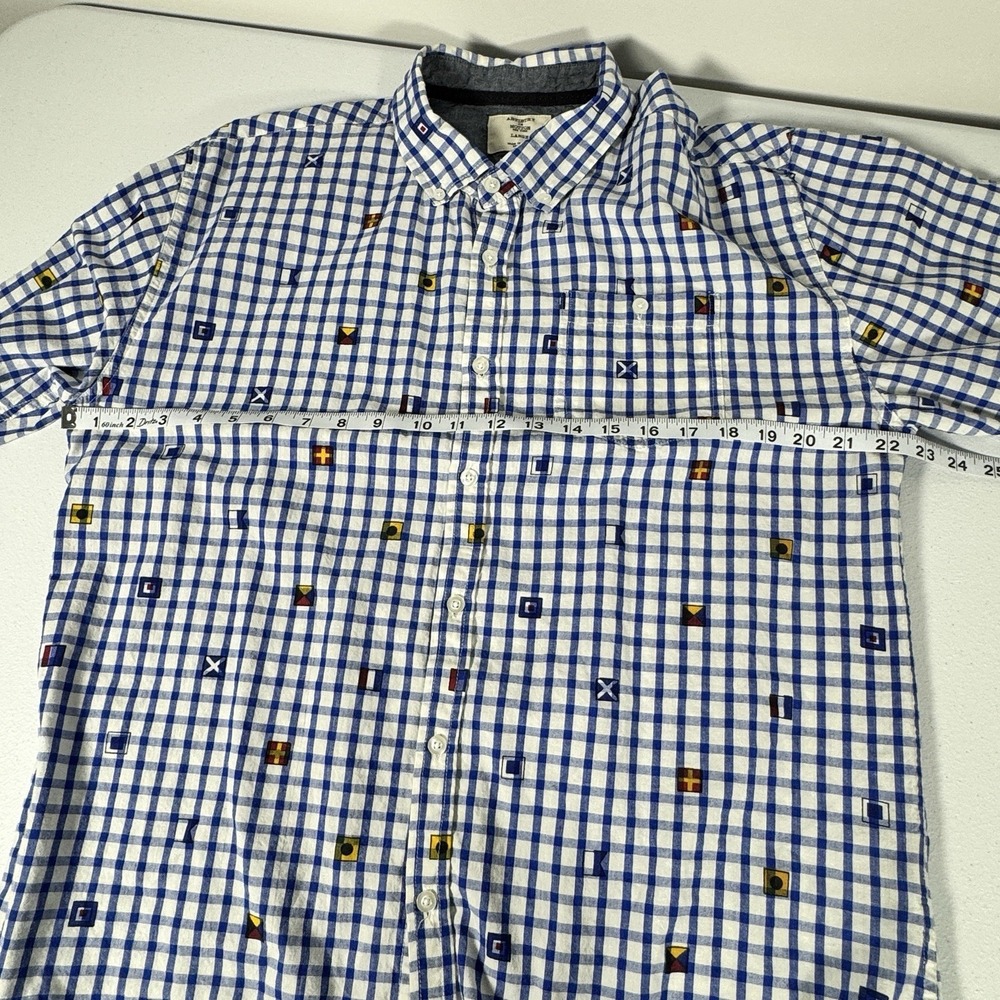 Artistry In Motion Gingham Button Down LS Shirt Blue Flags Print Mens L - Picture 7 of 9